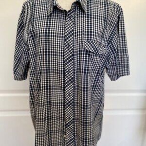 Mens Paper Denim & Cloth Navy Blue Checkered Short Sleeve Button Down Shirt: 2XL